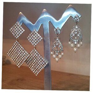 Curated Bundle 2 Long Dazzling Cocktail Formal Evening Dangle Drop Earrings.